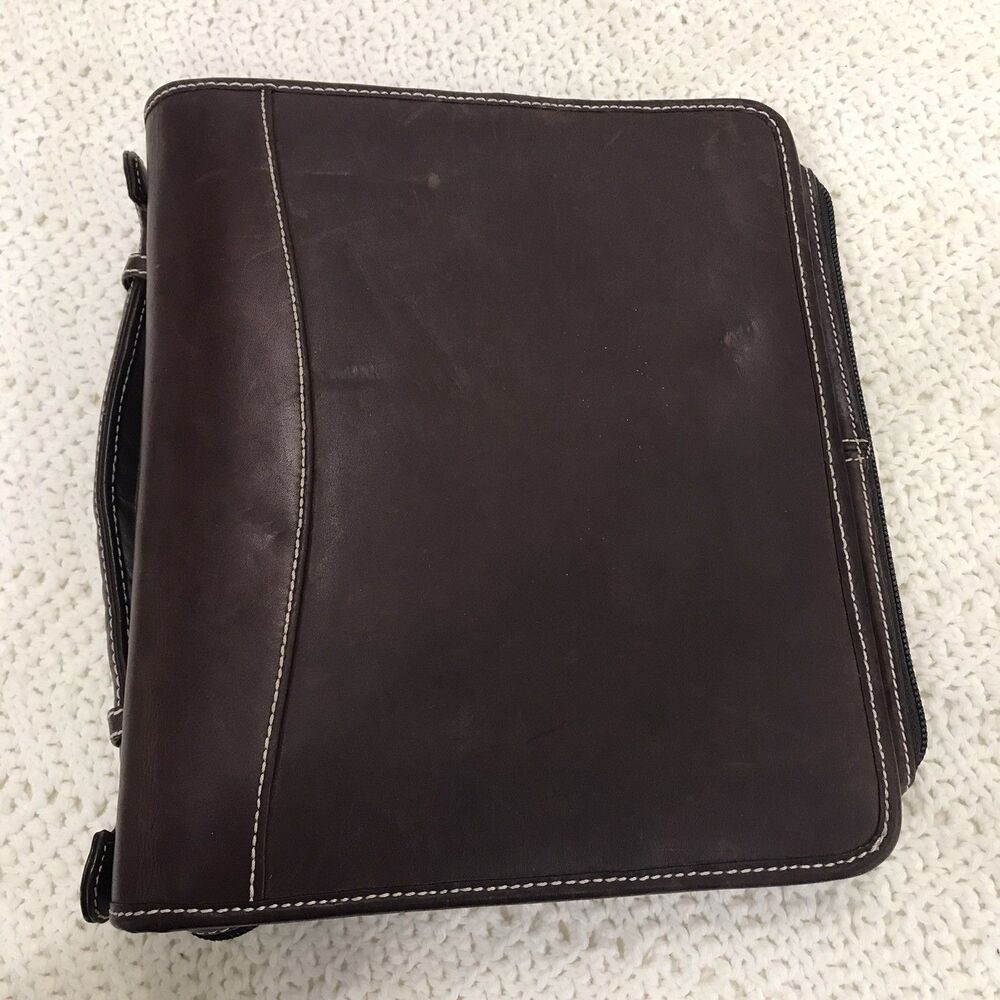 Franklin Covey Genuine Sandstone Leather 7 Ring Planner full zip RARE leather